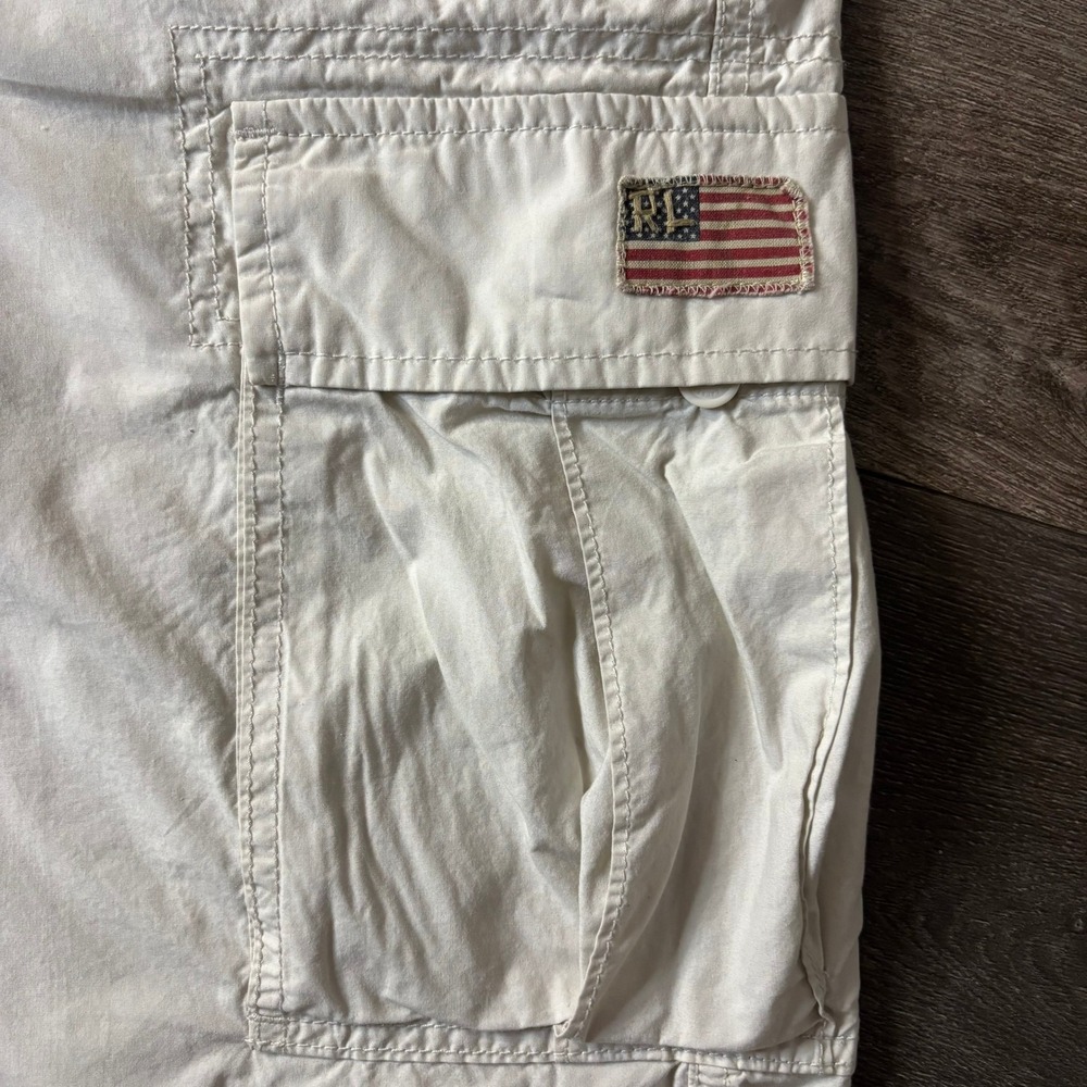 Polo Jeans Co Ralph Lauren Mens Cargo Shorts Off White RL Flag Size 40 - Picture 4 of 9